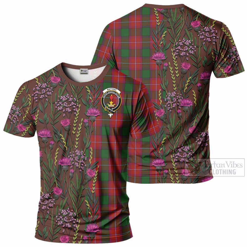 Rattray Family Crest Tartan T-Shirt Scottish Thistle Flower Pattern Half Style - Tartan Vibes Clothing