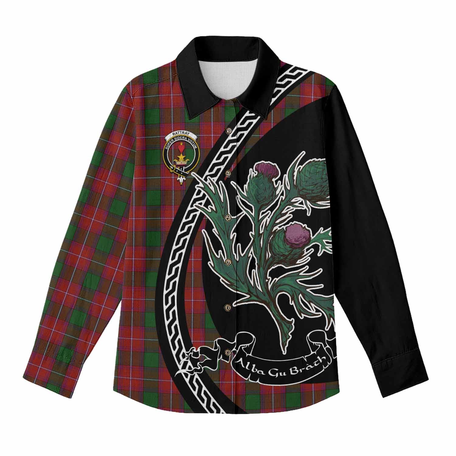 Rattray Family Crest Tartan Women Casual Shirt Alba Thistle Inspired - Tartan Vibes Clothing