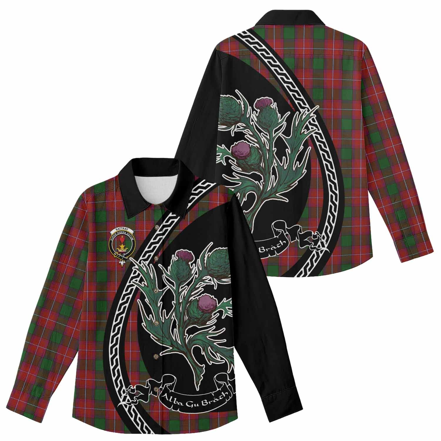 Rattray Family Crest Tartan Women Casual Shirt Alba Thistle Inspired - Tartan Vibes Clothing
