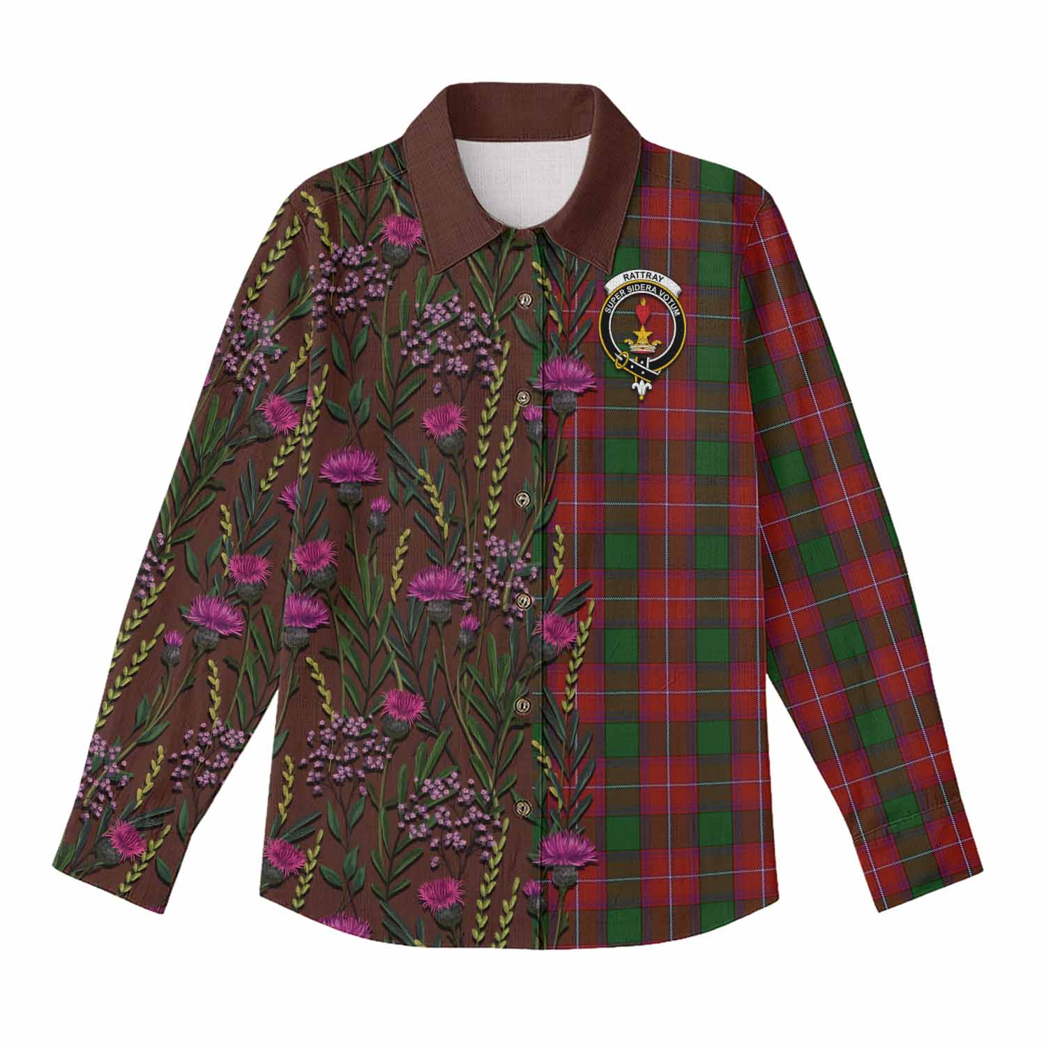 Rattray Family Crest Tartan Women Casual Shirt Scottish Thistle Flower Pattern Half Style - Tartan Vibes Clothing