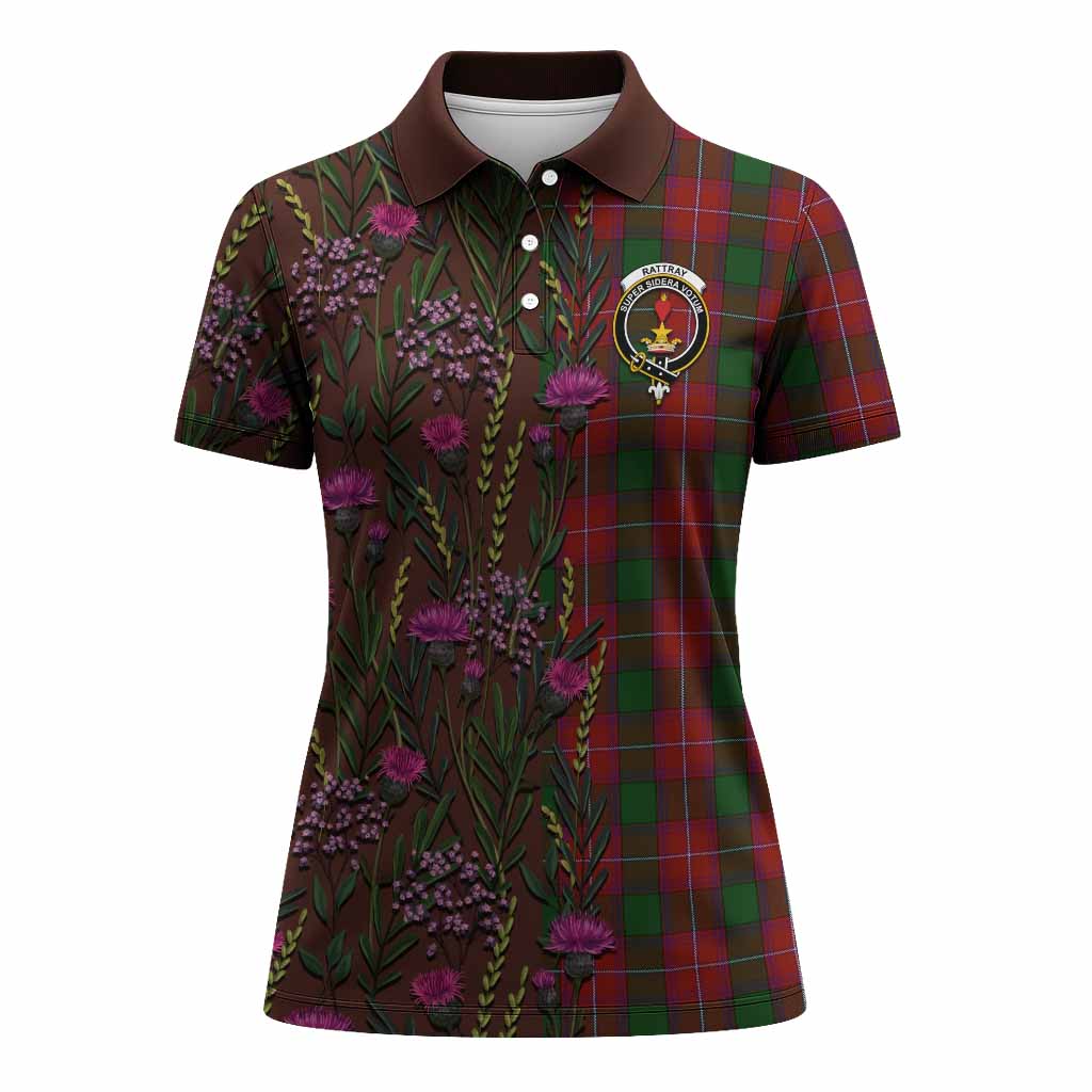 Rattray Family Crest Tartan Women Polo Shirt Scottish Thistle Flower Pattern Half Style - Tartan Vibes Clothing