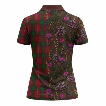 Rattray Family Crest Tartan Women Polo Shirt Scottish Thistle Flower Pattern Half Style