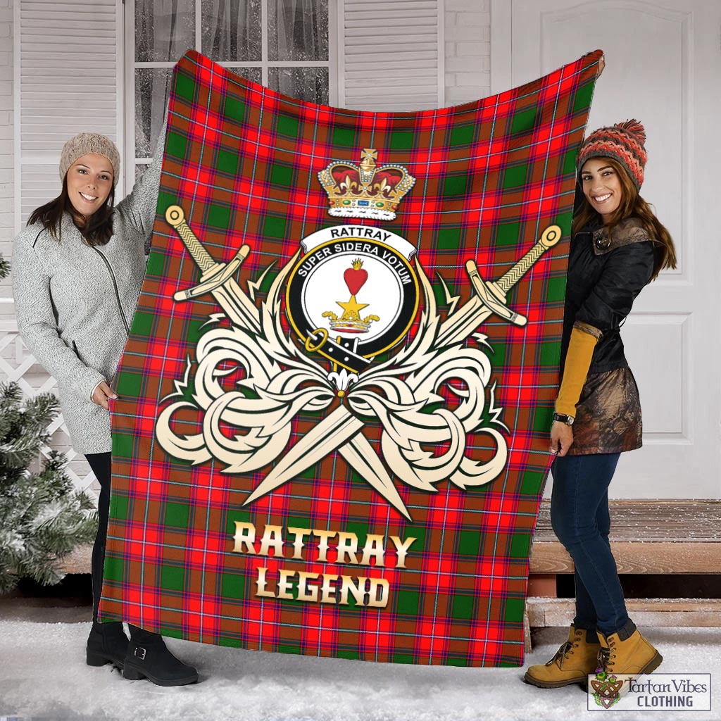 Tartan Vibes Clothing Rattray Modern Tartan Blanket with Clan Crest and the Golden Sword of Courageous Legacy