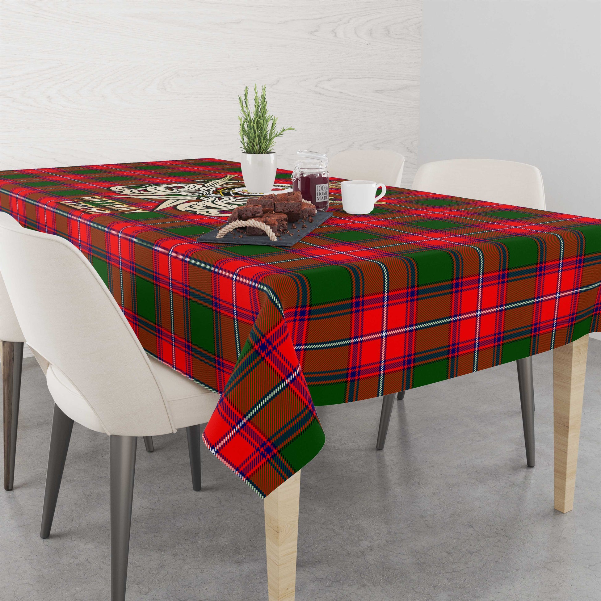 Tartan Vibes Clothing Rattray Modern Tartan Tablecloth with Clan Crest and the Golden Sword of Courageous Legacy
