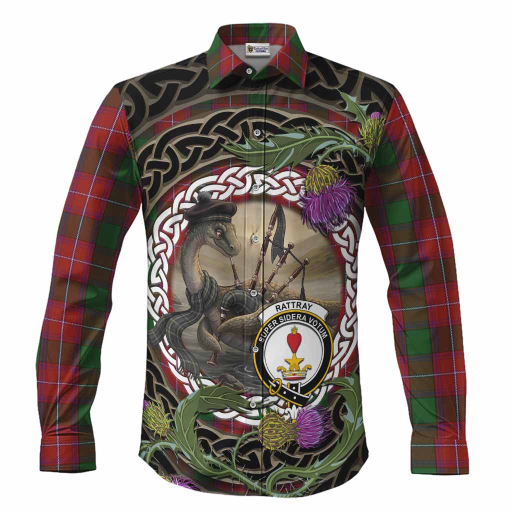 Rattray Tartan Crest Bagpipe Nessie Long Sleeve Button Shirts Scottish Loch Ness Monster Celtic Thistle