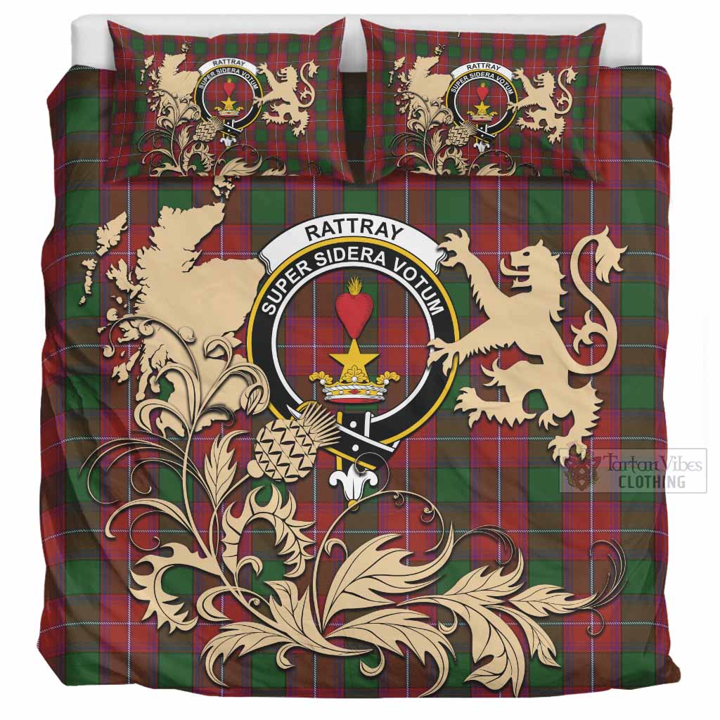 Rattray Tartan Crest Bedding Set with Scottish Iconic Symbols 