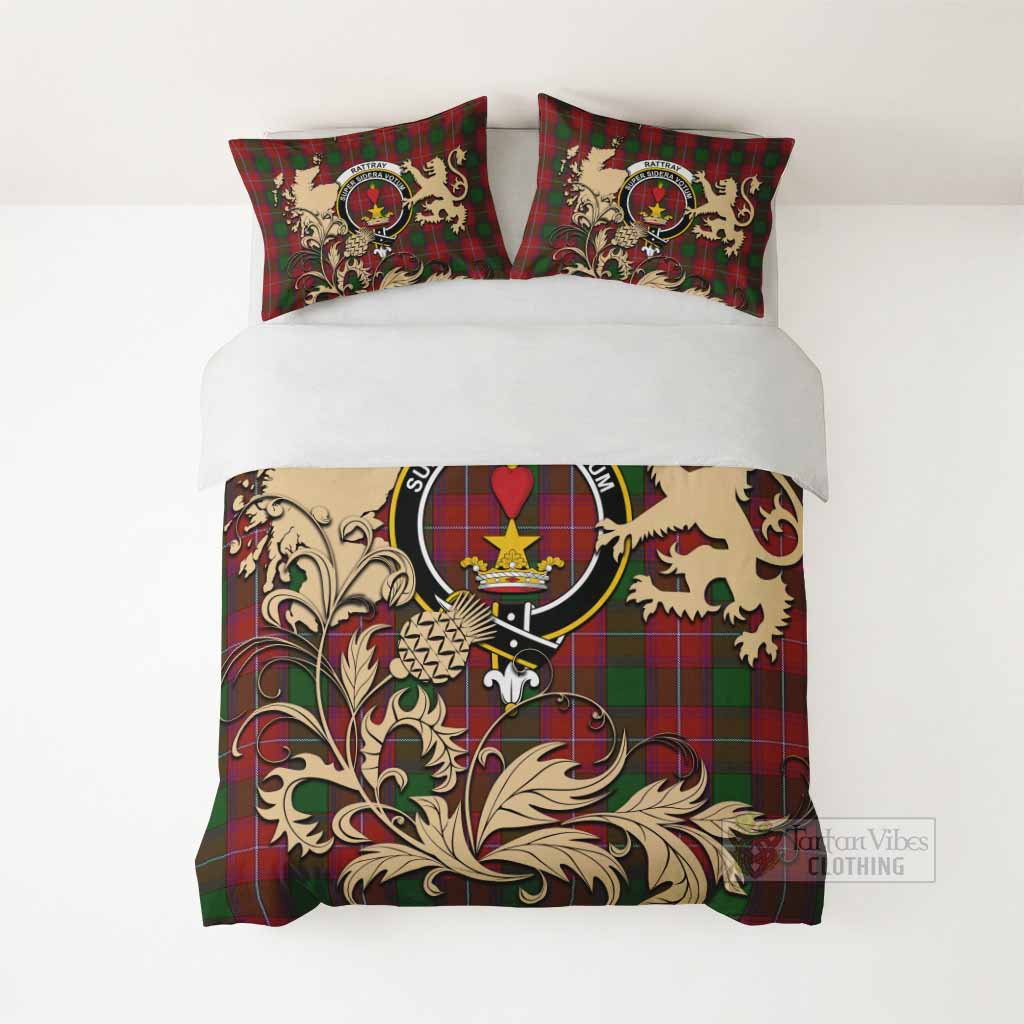 Rattray Tartan Crest Bedding Set with Scottish Iconic Symbols 
