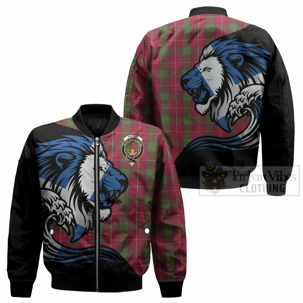 Rattray Tartan Crest Bomber Jacket Scottish Golden Lions Wave Flow