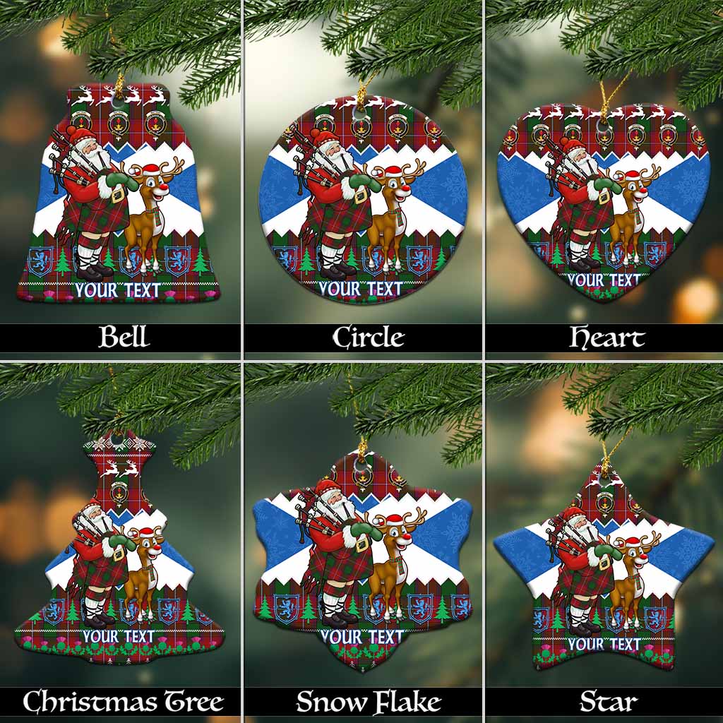 Rattray Tartan Crest Christmas Ceramic Ornament Scotland Santa With Bagpipes Cute Reindeer