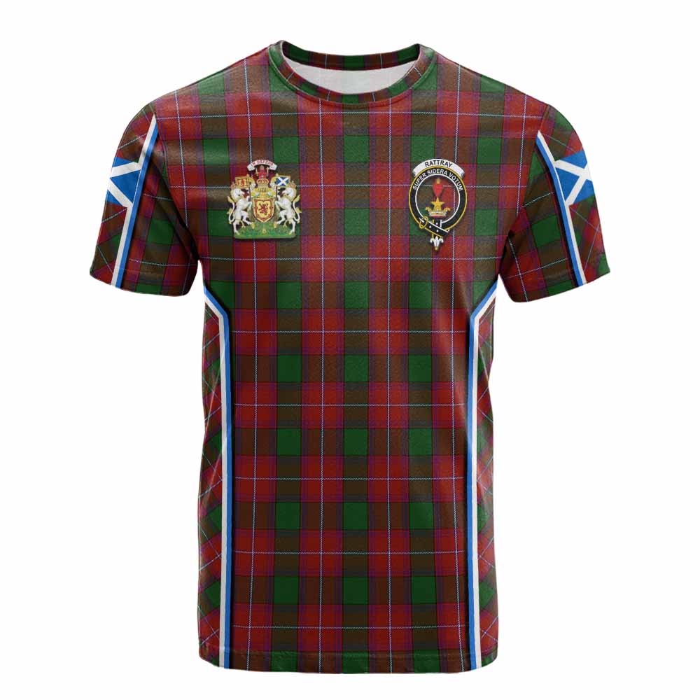 Rattray Tartan Crest Cotton T-shirt Scotland Coat of Arm Flag Style - Tartan Vibes Clothing