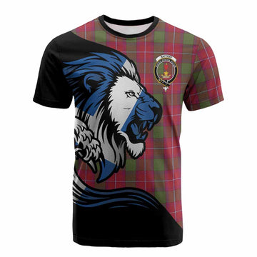 Rattray Tartan Crest Cotton T-shirt Scottish Golden Lions Wave Flow