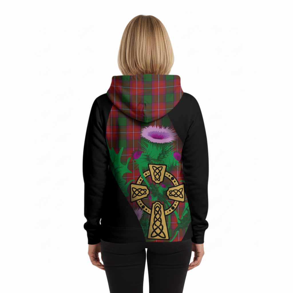 Rattray Tartan Crest Hoodie Celtic Cross Thistle Flowers