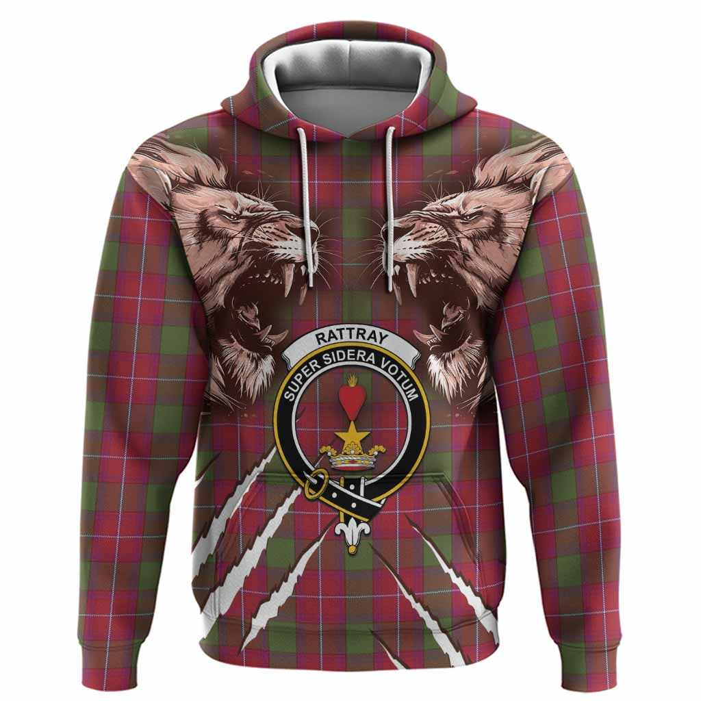 Rattray Tartan Crest Hoodie Ferocious Lion Style