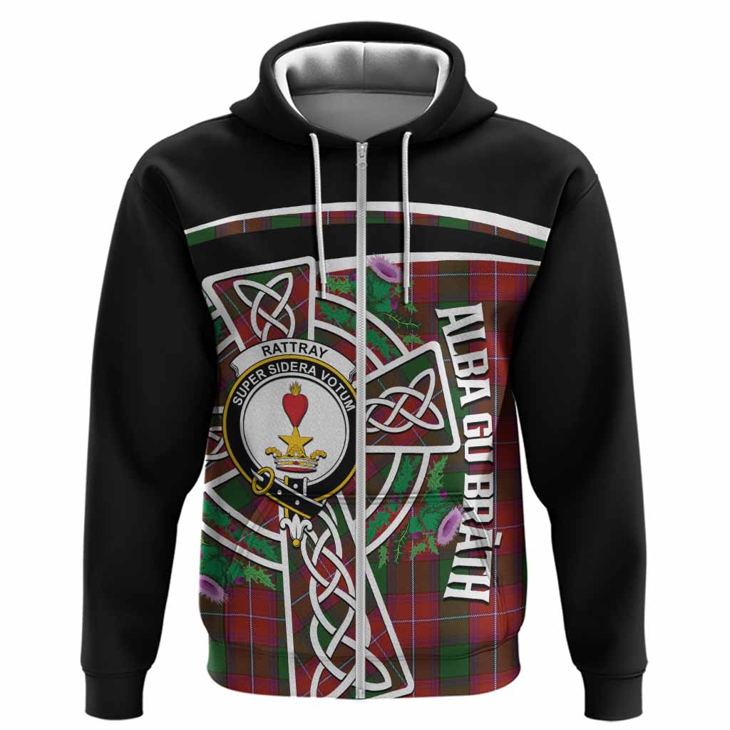 Rattray Tartan Crest Hoodie Scottish Thistle Celtic Cross Alba Gu Brath
