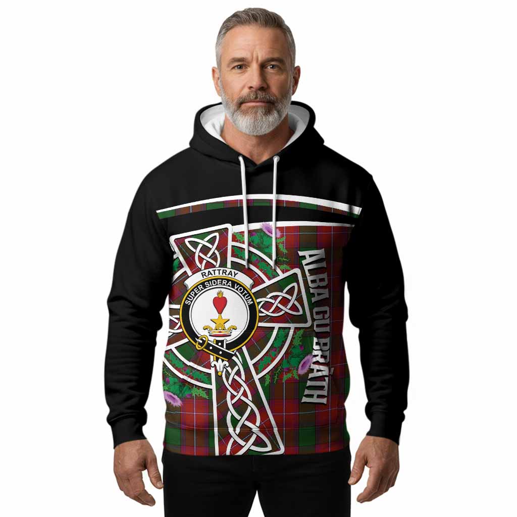 Rattray Tartan Crest Hoodie Scottish Thistle Celtic Cross Alba Gu Brath