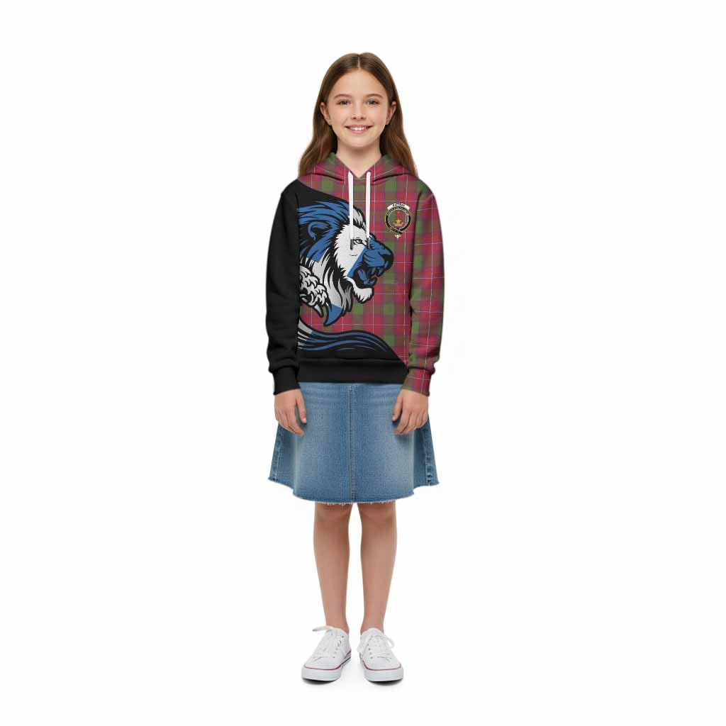 Rattray Tartan Crest Kid Hoodie Scottish Golden Lions Wave Flow