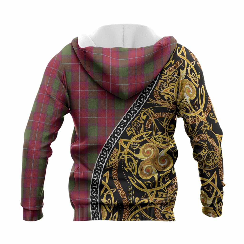 Rattray Tartan Crest Knitted Hoodie Celtic Knot and Triple Trickle Spiral Symbols