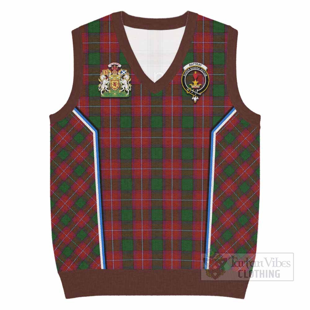 Rattray Tartan Crest Knitted V-Neck Vest Scotland Coat of Arm Flag Style - Tartan Vibes Clothing