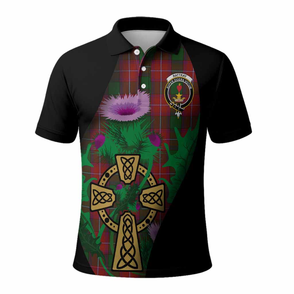 Rattray Tartan Crest Polo Shirt Celtic Cross Thistle Flowers