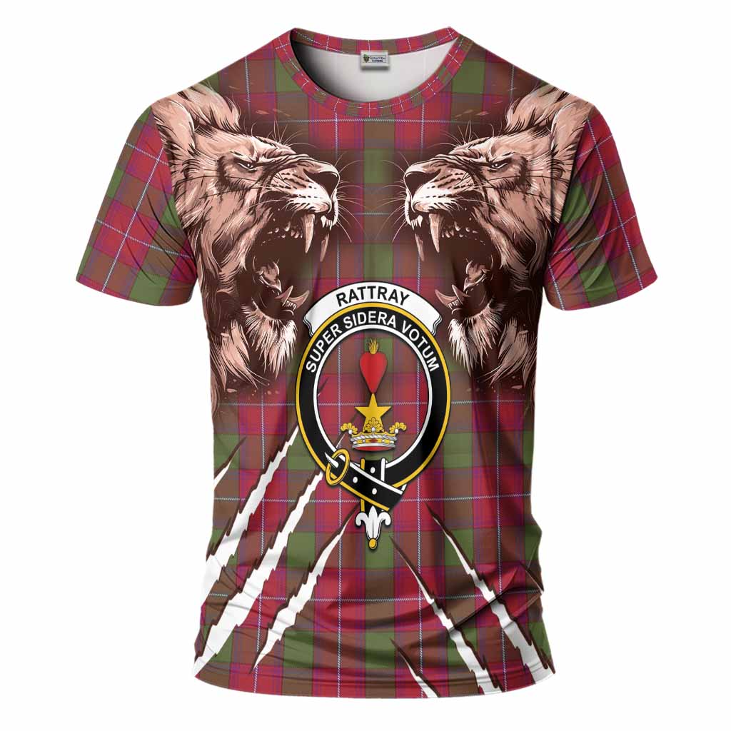 Rattray Tartan Crest T-Shirt Ferocious Lion Style
