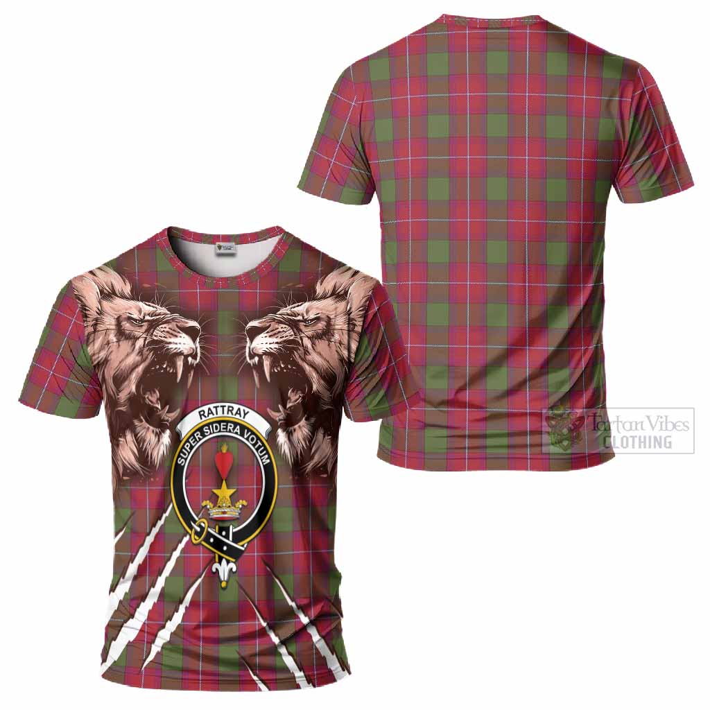 Rattray Tartan Crest T-Shirt Ferocious Lion Style
