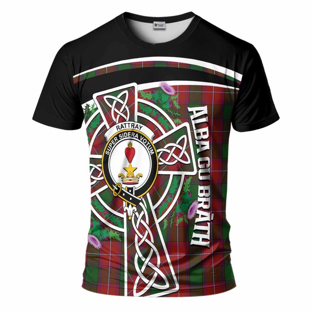Rattray Tartan Crest T-Shirt Scottish Thistle Celtic Cross Alba Gu Brath