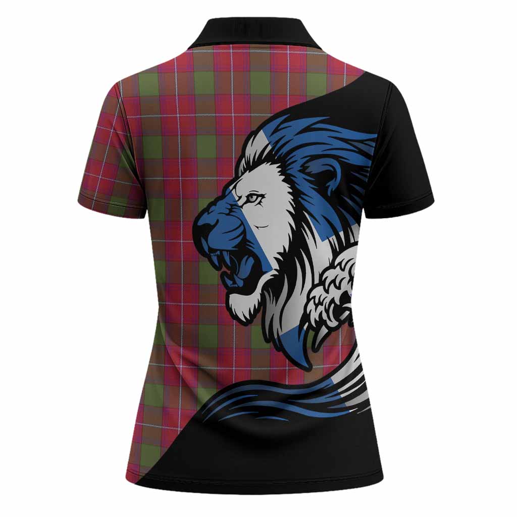 Rattray Tartan Crest Women Polo Shirt Scottish Golden Lions Wave Flow