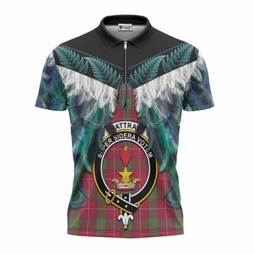 Rattray Tartan Crest Zipper Polo Shirt New Zealand Maori Korowai Cloak