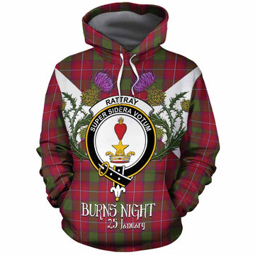 Rattray Tartan Family Crest Cotton Hoodie Scottish Burns Night Thistle Floral