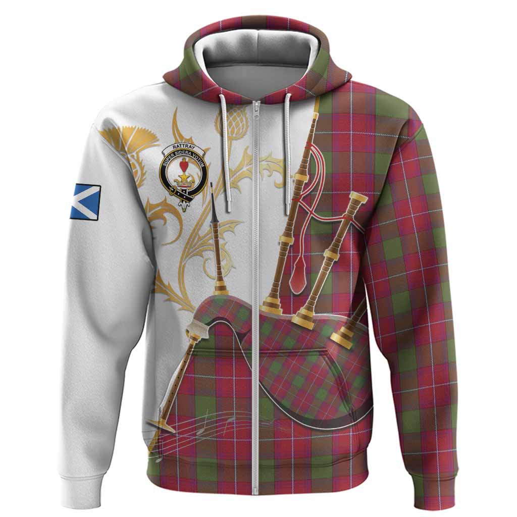 Rattray Tartan Family Crest Hoodie Bagpipes with Scottish Thistle