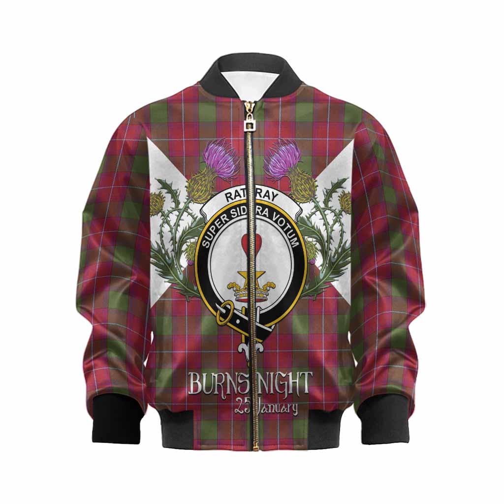 Rattray Tartan Family Crest Kid Bomber Jacket Scottish Burns Night Thistle Floral