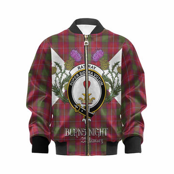 Rattray Tartan Family Crest Kid Bomber Jacket Scottish Burns Night Thistle Floral