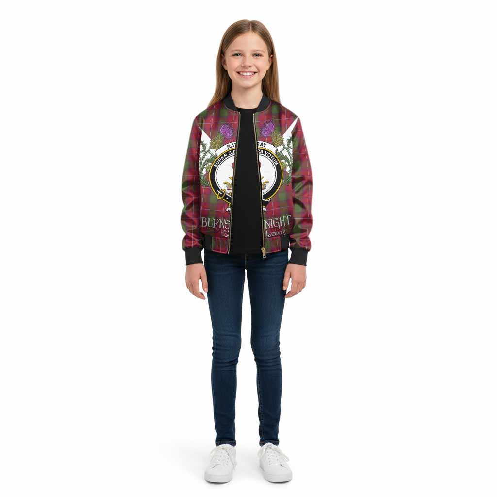 Rattray Tartan Family Crest Kid Bomber Jacket Scottish Burns Night Thistle Floral