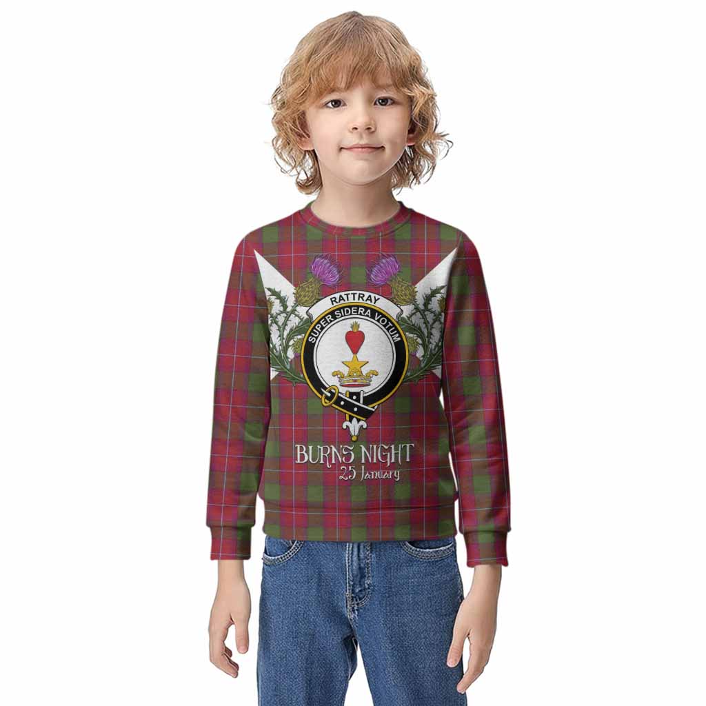 Rattray Tartan Family Crest Kid Knitted Sweatshirt Scottish Burns Night Thistle Floral