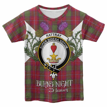 Rattray Tartan Family Crest Kid T-shirt Scottish Burns Night Thistle Floral