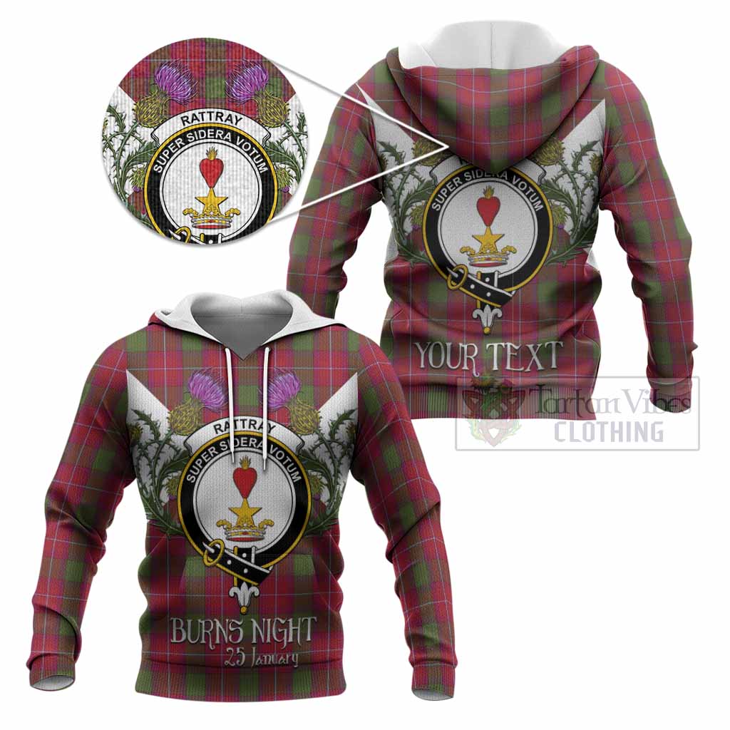 Rattray Tartan Family Crest Knitted Hoodie Scottish Burns Night Thistle Floral