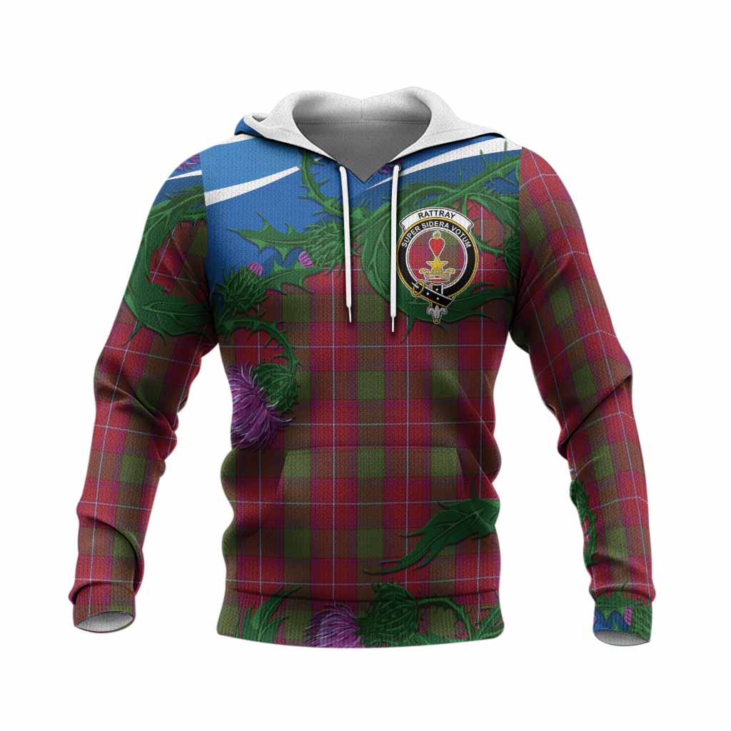Rattray Tartan Family Crest Knitted Hoodie Thistle in Minimalism