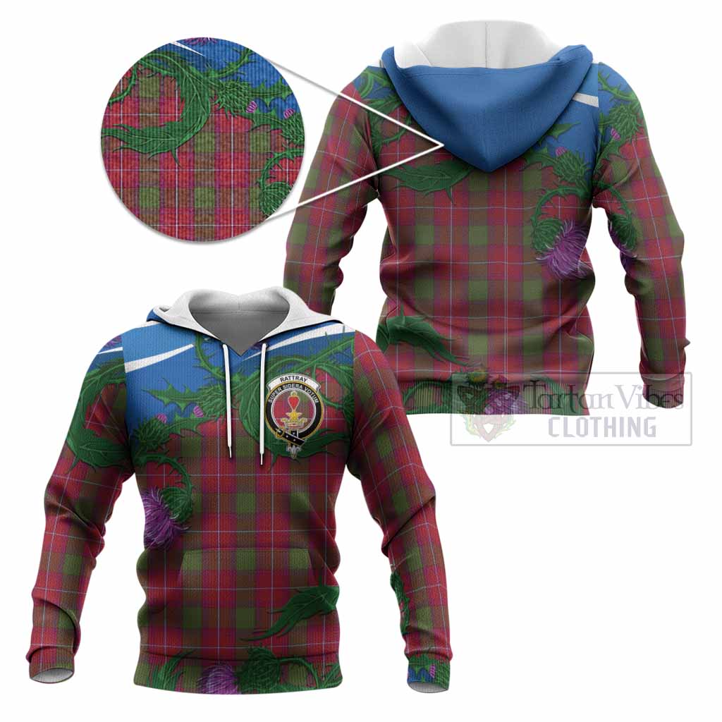 Rattray Tartan Family Crest Knitted Hoodie Thistle in Minimalism