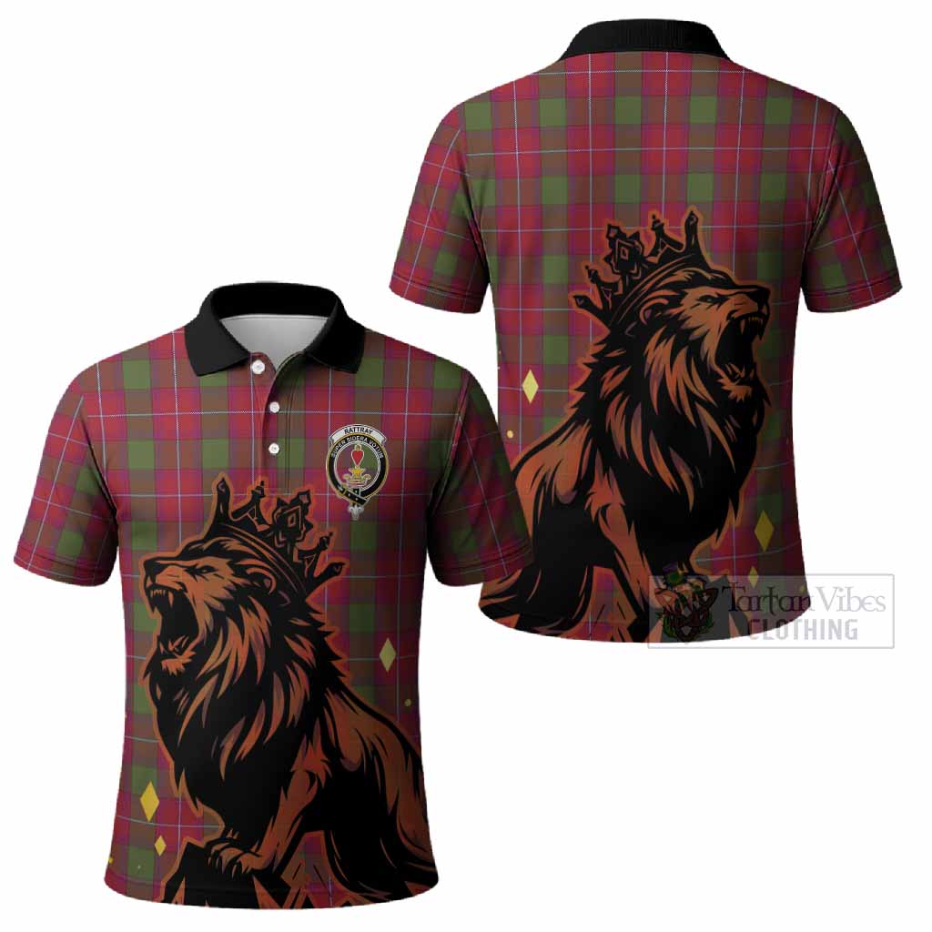 Rattray Tartan Family Crest Polo Shirt Crowned Lion Roaring