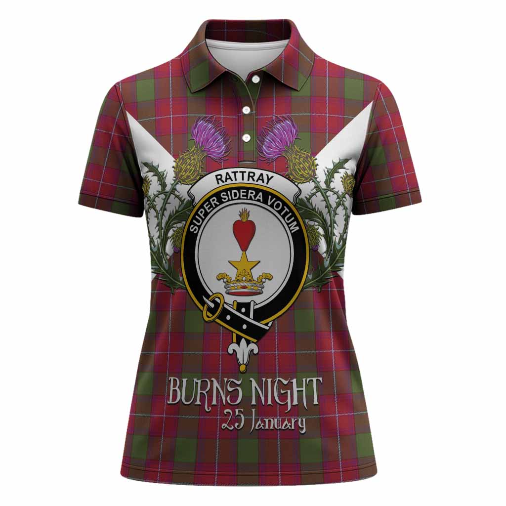 Rattray Tartan Family Crest Women Polo Shirt Scottish Burns Night Thistle Floral