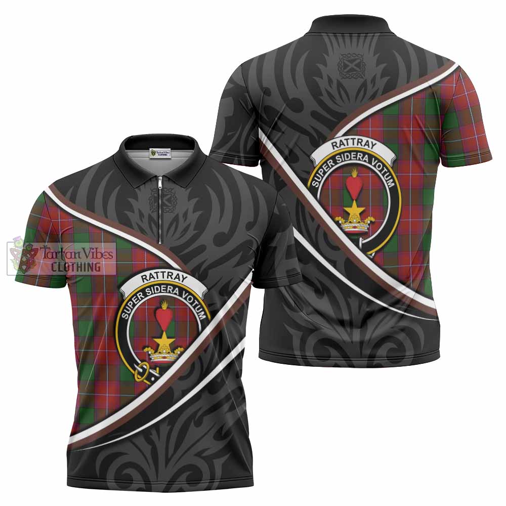 Rattray Tartan Family Crest Zipper Polo Shirt Celtic Scottish Thistle Floral - Tartan Vibes Clothing