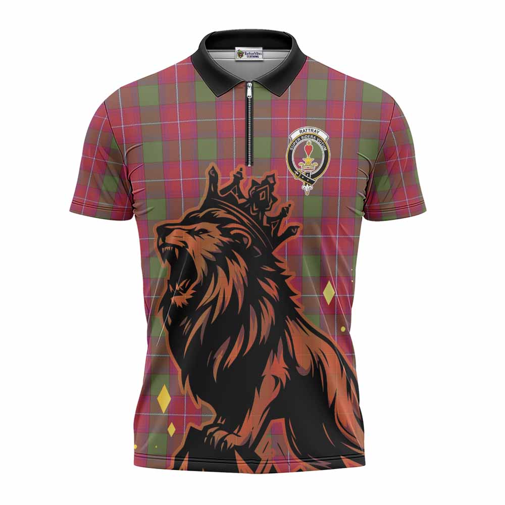 Rattray Tartan Family Crest Zipper Polo Shirt Crowned Lion Roaring