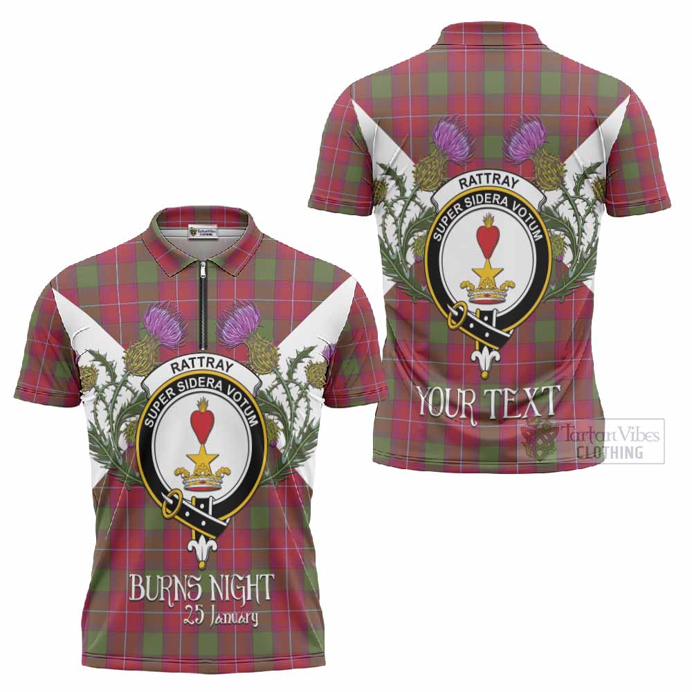 Rattray Tartan Family Crest Zipper Polo Shirt Scottish Burns Night Thistle Floral