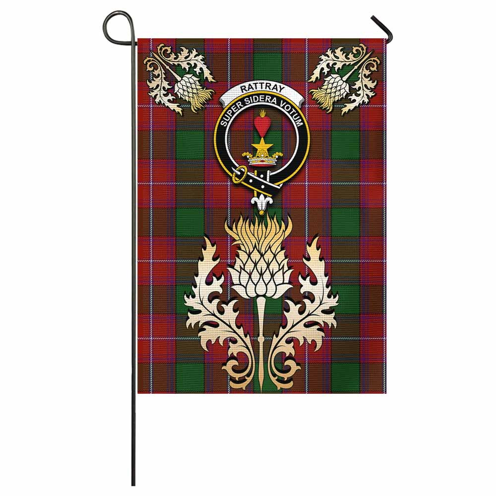Rattray Tartan Garden Flag with Golden Regal Scottish Thistle Emblem - Tartan Vibes Clothing