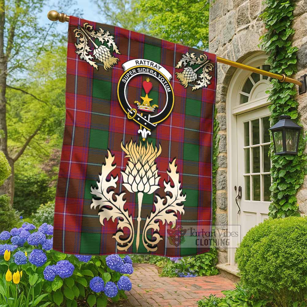 Rattray Tartan Garden Flag with Golden Regal Scottish Thistle Emblem - Tartan Vibes Clothing