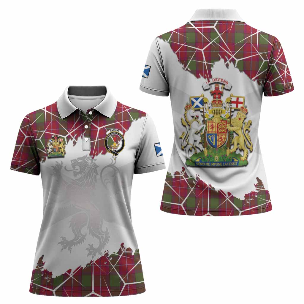 Rattray Tartan Women Polo Shirt with Family Crest and Lion Rampant Grunge Style