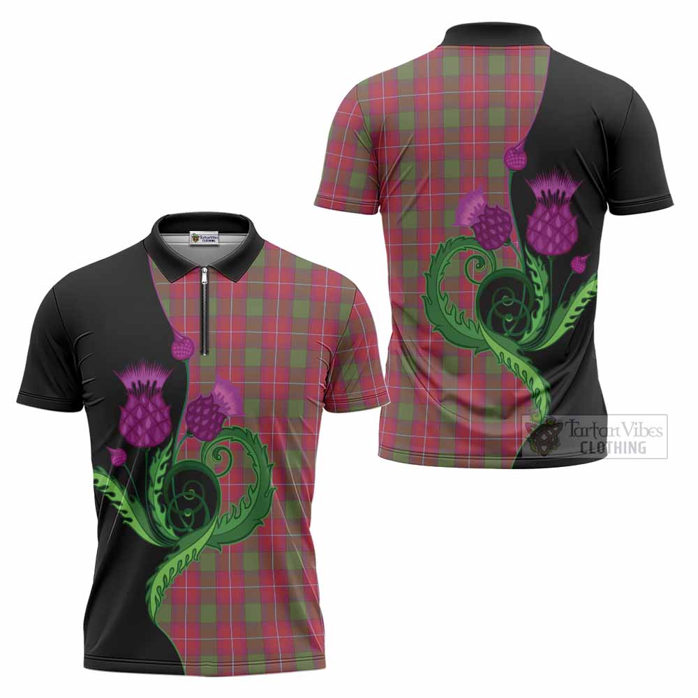 Rattray Tartan Zipper Polo Shirt Traditional Scottish Thistle