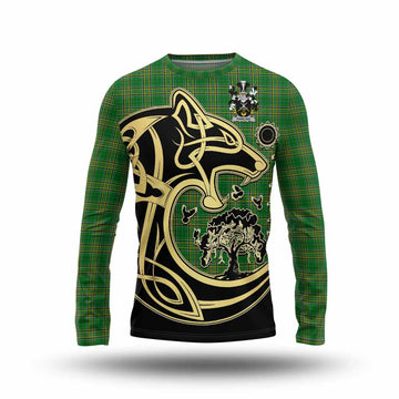 Rawlins Irish Tartan Long Sleeve T-Shirt with Coat of Arms Celtic Wolf Style Unisex - Tartan Vibes Clothing