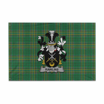 Tartan Vibes Clothing Rawlins Irish Clan Tartan House Flag with Coat of Arms