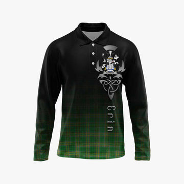 Rawson Irish Clan Long Sleeve Polo Shirt with Coat of Arms Erin Go Bragh Celtic Inspired Unisex - Tartan Vibes Clothing
